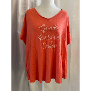 Women's Secret Treasures Orange "Good Karma Only" Pajama Top 3X